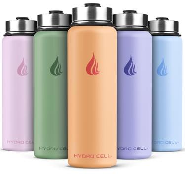 Imagem de HYDRO CELL Garrafa de água isolada de aço inoxidável com canudo - para bebidas frias e quentes - Frasco de metal a vácuo com tampa de rosca e garrafa térmica esportiva moderna à prova de vazamento