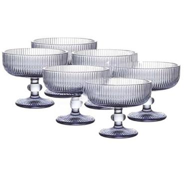 Imagem de TaçAs De Vidro Caneladas Em Tons De Rubi, Requintado Conjunto Para Sobremesas E Bebidas(Azul)