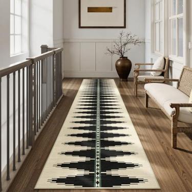 Imagem de Lahome Tapete geométrico lavável corredor 2,5 x 10, antiderrapante corredor de cozinha ultrafino longo corredor tapete 3 m, impressão neutra tapete macio corredor para entrada (preto, 2'5''x10')