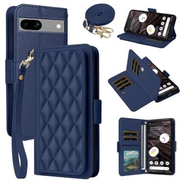 Imagem de Dibosom Capa carteira para Google Pixel 7A 5G 2023 Argyle com alça de pulso/ombro compartimentos para cartões, bolsa flip de couro PU de luxo, suporte minimalista acolchoado para celular para Pixel7A