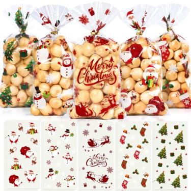 Imagem de AREOK Sacos de presente de celofane de Natal, sacos transparentes para doces de Natal