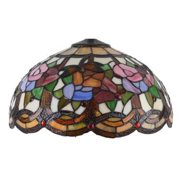 Imagem de Cúpula de abajur Tiffany grande de 40 cm (16 polegadas) em vitral, estilo floral vintage, para luminárias de mesa, pendentes e de chão, com estampa de libélula.