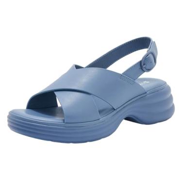 Imagem de Sandálias femininas modernas, casuais, lisas, confortáveis, leves, com boca de peixe, Azul royal, 35