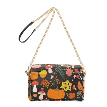 Imagem de Joitme Bolsa tiracolo feminina outono colheita floresta preta bolsa de couro PU bolsa de ombro alça de corrente bolsa para celular