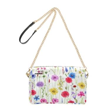 Imagem de Joitme Bolsas femininas transversais bolsa para celular flores silvestres impressão primavera estética couro PU bolsa de ombro alça de corrente