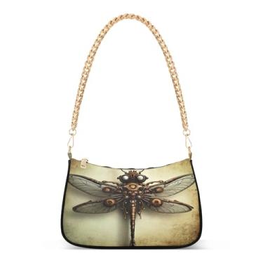 Imagem de Bolsa de ombro vintage mecânica com corrente de libélula, bolsa de mão média com estampa artística para mulheres, bolsa Hobo moderna para uso diário ou noite