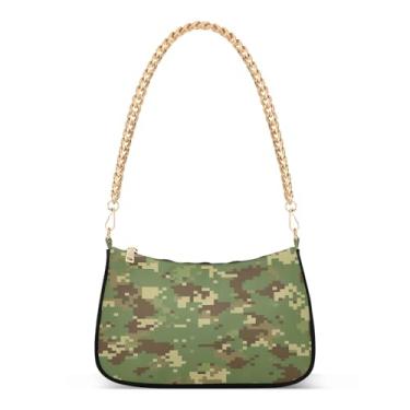 Imagem de Bolsa de ombro com corrente marrom bege camuflada, bolsa feminina Hobo com grande capacidade, bolsa versátil para uso diário e noturno