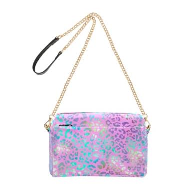 Imagem de Joitme Bolsas para mulheres bolsa transversal pastel leopardo manchas rosa bolsa para celular bolsa de couro PU bolsa de ombro alça de corrente