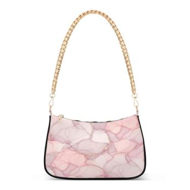 Imagem de Bolsa de ombro de corrente dourada de mármore rosa, bolsa feminina Hobo com grande capacidade, bolsa moderna para uso diário e noturno