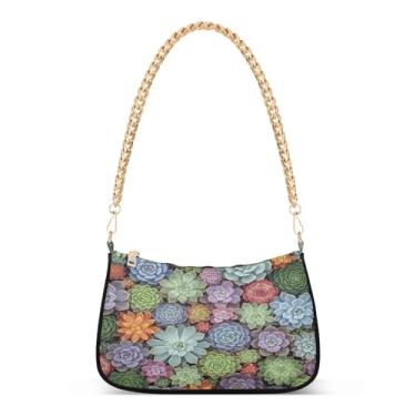 Imagem de Bolsa de ombro com corrente colorida com flores vibrantes, bolsa feminina Hobo média, bolsa moderna para uso diário e noturno