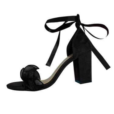 Imagem de Sandálias femininas modernas, casuais, versáteis, de malha de renda, primavera e verão, temperamento de salto alto, Preto, 38