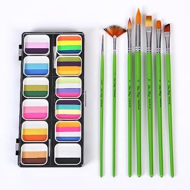 Imagem de Conjunto de Paleta Pintura à Água Profissional com Bolos Divididos para Rosto e Pincéis Segura Corpo Ativada por Maquiagem Halloween