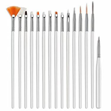 Imagem de Conjunto de pincéis com 15 peças de design de unhas, incluindo canetas de desenho de broca de ponta, desenho de pintura de unhas, kits de pincéis de pincel, conjuntos de pincéis (cor: branco) (branco)