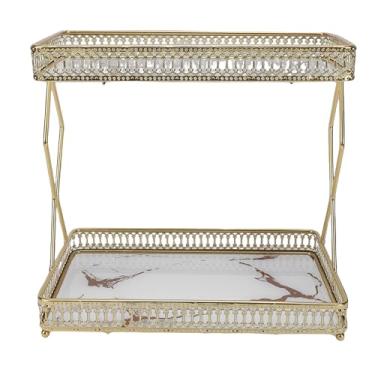 Imagem de Luqeeg Prateleira de armazenamento de bancada de banheiro, organizador de bancada de vidro de ferro para economia de espaço, bandejas de pia perfume para cosméticos 29 x 18,5 x 27 cm (branco com