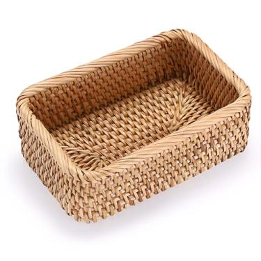 Imagem de BTSKY Cesto de controle remoto de 20 cm x 13 cm, cesta pequena decorativa de vime para joias, cosméticos, organizador de vime para sala de estar, mesa de centro, entrada de quarto, penteadeira