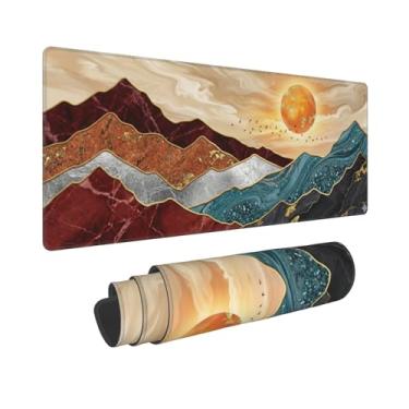 Imagem de DingRound Mouse pad estendido para jogos (70 x 30 cm) - Mouse pad grande antiderrapante para esportes e laptop - Base de borracha impermeável com bordas costuradas (picos de mármore líquido)