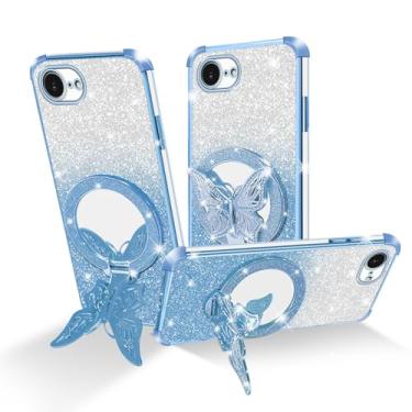 Imagem de Easyscen Capa de telefone para iPhone 16E / iPhone SE4 (6,1 polegadas), com suporte de borboleta e 4 cantos de airbag protetor, capa protetora de luxo à prova de choque com glitter para mulheres