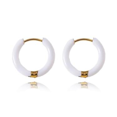 Imagem de XYAYOU Brincos de argola minimalistas esmaltados para mulheres, pequenos, leves, círculos, simples, elegantes, modernos, joias delicadas, Medium, Acrílico, Sem pedra preciosa