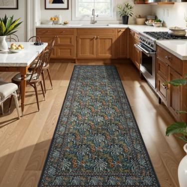 Imagem de Uphome Corredores florais botânicos para corredores, tapetes laváveis de 6 x 20 cm, antiderrapante, tapete de corredor de entrada longo macio com pelo baixo, tapete vintage para corredores, quarto