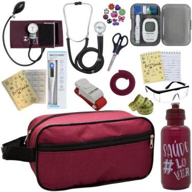 Imagem de Kit Enfermagem Aparelho de Pressão Estetoscópio Medidor Glicose - PREM