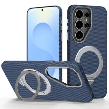 Imagem de POYUFRG Capa fina para Samsung Galaxy S26 Ultra/S26 Plus/S26, capa de telefone fosca com suporte de anel magnético com moldura de metal, capa de proteção de lente, azul, S26