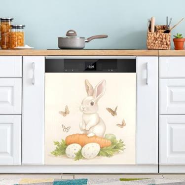 Imagem de SEHANY Capa magnética de conto de fadas fofo coelhinho da Páscoa, adesivos magnéticos decorativos antiarranhões para painel de geladeira e lava-louças, decoração de flores de fazenda de cozinha