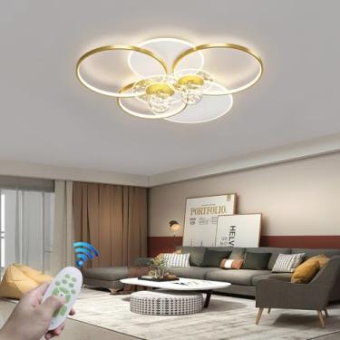 Imagem de Luminária de teto LED grande em formato de anel, moderna, para sala de estar, com controle remoto para dimerização, 110W, com iluminação mapeável, em metal preto, 3000K-6500K, lustre criativ