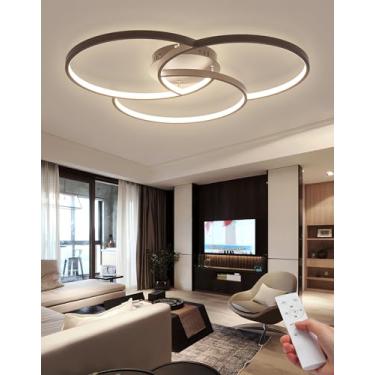 Imagem de Luminária de teto LED de design moderno, preta, com 3 anéis, para sala de estar, quarto, sala de jantar, cozinha, escritório ou sala de estudos, com intensidade regulável e controle remoto (