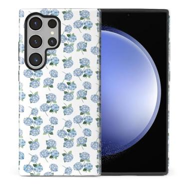 Imagem de casesok Capa para Samsung Galaxy S24 Ultra, capa rígida de camada dupla + capa de telefone de silicone, proteção total à prova de choque para Samsung Galaxy S24 ultra azul hortênsia floral