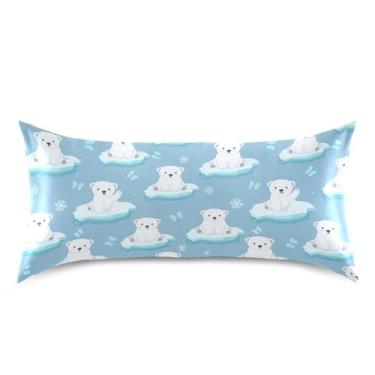 Imagem de Wassud Snowy Bears Fronha de cetim para cabelo e pele fronhas de seda lisa king size respiráveis com fecho de envelope