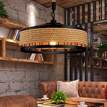 Imagem de Luminária pendente rústica de corda de cânhamo, estilo industrial, com gaiola de ferro, soquete E27, estilo vintage, lustre para loft, ideal para sala de estar, quarto, cozinha, bares, ilumi