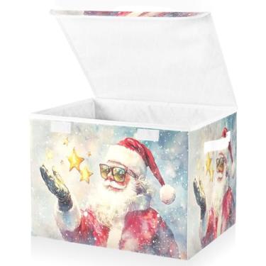Imagem de Blueangle Caixas de armazenamento de estrelas de Papai Noel com tampas, 42 x 32 x 30 cm, grande cesta organizadora dobrável para decoração de casa e escritório (245)