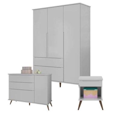 Imagem de Cômoda e Guarda Roupa com Mesa de Apoio Alice Cinza Acetinado - Phoeni