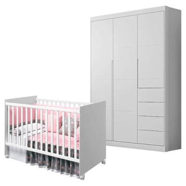 Imagem de Berço Americano Tico e Guarda Roupa Infantil Eloá Branco Acetinado  Ph