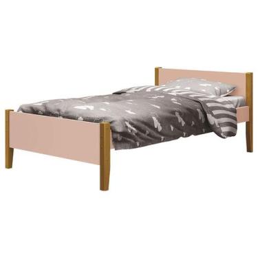 Imagem de Cama Solteiro Simba Rosa Acetinado com Pés Madeira  Reller