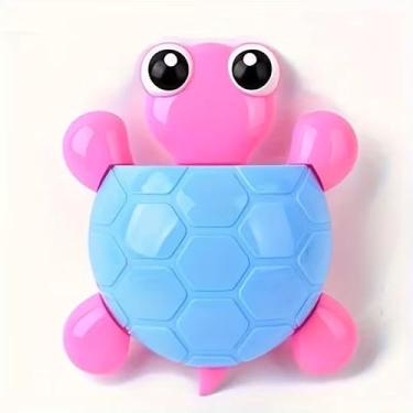 Imagem de Suporte de escova de dentes bonito com design de tartaruga, organizador de banheiro de plástico com ventosa - rack de armazenamento de desenhos animados para escova de dentes e pasta de dente