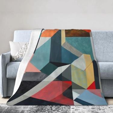 Imagem de Cobertor grande ultramacio com estampa geométrica abstrata, perfeito para cama, sofá e viagens, manta de flanela aconchegante e quente