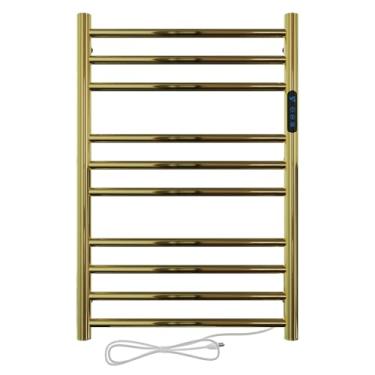 Imagem de Kazalinda Toalheiro Térmico Elétrico Dourado Polido com Timer Embutido, Aço Inox, Design Redondo, Fio Lado Direito