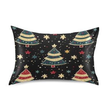 Imagem de Blueangle Fronha de cetim com desenho animado de árvores de Natal para cabelo e pele, fronha de seda, tamanho Queen (50,8 x 76,2 cm) - Capas de almofada de cetim refrescantes com fecho de envelope