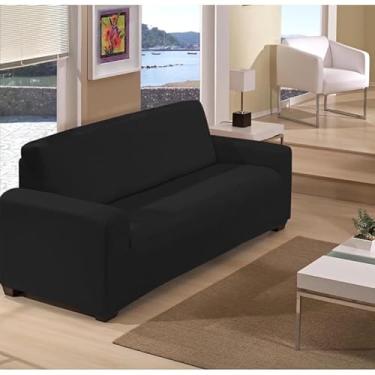 Imagem de Capa De Sofá Lisa Coladinha 2 ou 3 Lugares/de Poltrona 1 Lugar Malha Dupla(Preto,Capa de 3 Lugares)
