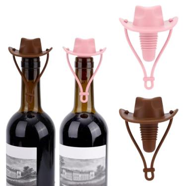 Imagem de Goktvai 2 Conjunto de Rolhas Vinho Formato Chapéu Cowboy, Silicone para Champanhe e Espumante Seladoras à Prova Vazamentos Manter o Vinho Fresco Acessórios Charmosos Bar Casa (Rosa, Castanho Café)