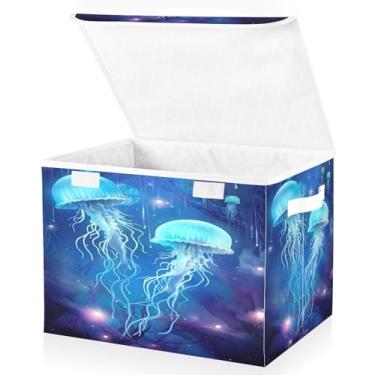 Imagem de Blueangle Cestos de armazenamento de água-viva brilhante com tampas, 42 x 32 x 30 cm, grande cesta organizadora dobrável para decoração de escritório e armário (582)