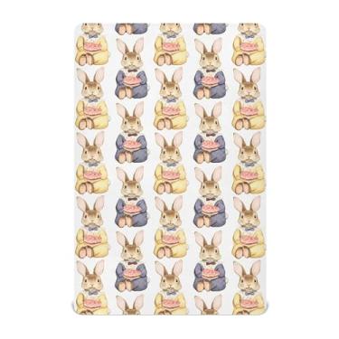 Imagem de SEHANY Lençol de berço de coelho fofo para meninos e meninas, macio, respirável, elástico, lençol com elástico padrão para bebês de 27 x 99 cm
