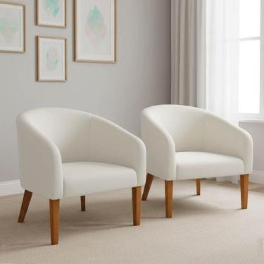 Imagem de Poltrona Sala Decorativa Kit 2 Stella Pé Madeira Trapézio Castanho Vel