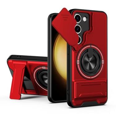 Imagem de SORAKA Capa para Samsung Galaxy S23 com suporte,proteção de lente com janela e capa dupla de PC e TPU compatível com suporte magnético para carro