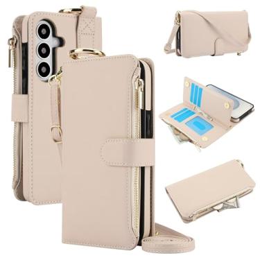 Imagem de Capa carteira de couro PU para Samsung Galaxy S26 Plus, [bloqueio RFID] [bolso com zíper] [porta-cartão] capa protetora flip folio livro com corda transversal/pulso/anel capa de telefone homens