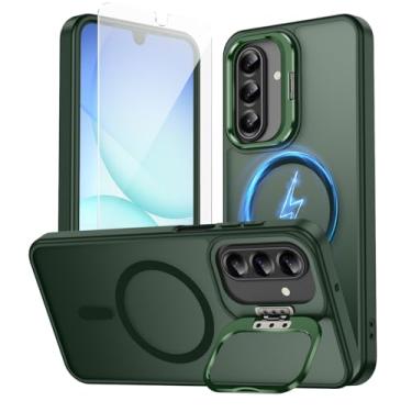 Imagem de TOBOVON Capa para Samsung Galaxy A17, compatível com MagSafe, com suporte de anel de câmera integrado e protetor de tela, capa de telefone magnética A17 fina translúcida fosca fosca de grau militar