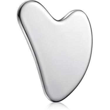 Imagem de Ferramentas faciais Gua Sha de aço inoxidável, ferramenta guasha, redutor de queixo duplo para alívio da tensão muscular e inchaço, presente de cuidados com a pele com bolsa