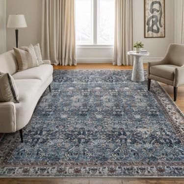 Imagem de Bloom Rugs Tapete lavável antiderrapante 1,8 m x 2,5 m - Tapete de área tradicional azul/bege para sala de estar, quarto, sala de jantar e cozinha - Tamanho exato: 1,8 x 2,5 m