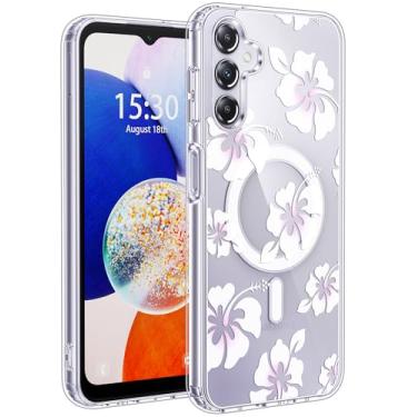 Imagem de Jkvare Capa para Samsung Galaxy A14 compatível com MagSafe, capa protetora magnética sem fio com padrão estético cristalino para mulheres e meninas - hibisco pastel